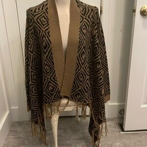 Faded Glory Womens size large Cardigan with Fringe Brown Black Open Front